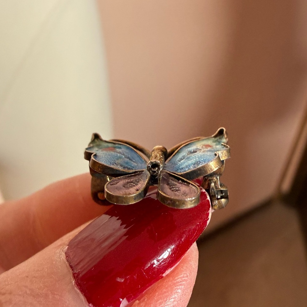 Antique 800 silver deco Filagree blue plique-a-jour Enamel tiny Butterfly brooch - Picture 6 of 17